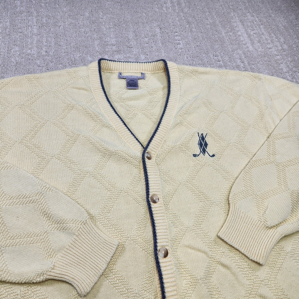 Vintage Grandpa Cardigan Sweater Men Large Golf Geometric Knit USA Made Cotton